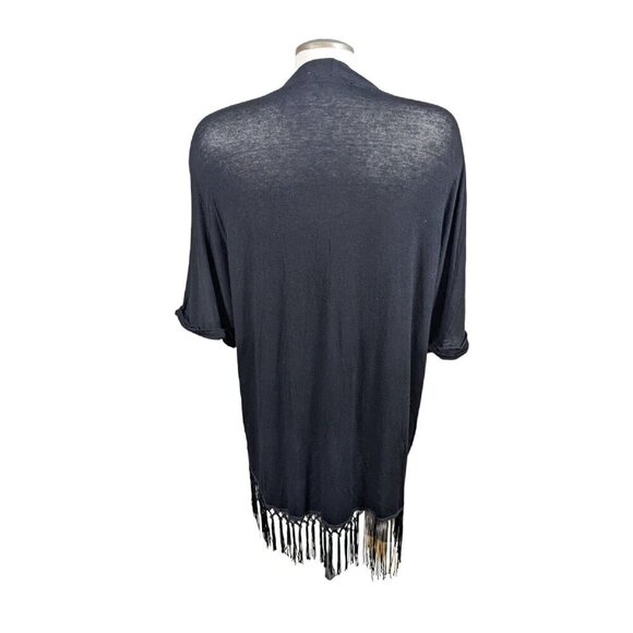 Penningtons MBLM Womens Size 14 Open Cardigan Black Fringed Hem Lightweight - Picture 2 of 4